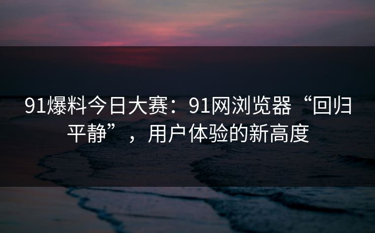 91爆料今日大赛：91网浏览器“回归平静”，用户体验的新高度