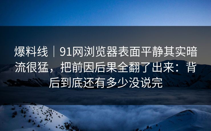 爆料线｜91网浏览器表面平静其实暗流很猛，把前因后果全翻了出来：背后到底还有多少没说完