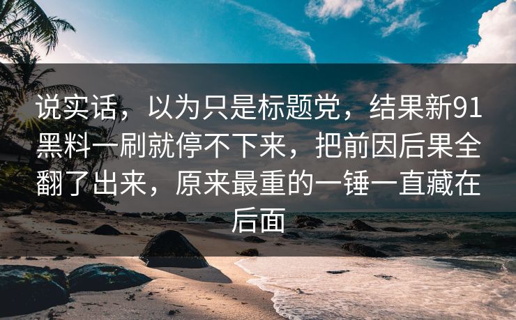 说实话，以为只是标题党，结果新91黑料一刷就停不下来，把前因后果全翻了出来，原来最重的一锤一直藏在后面