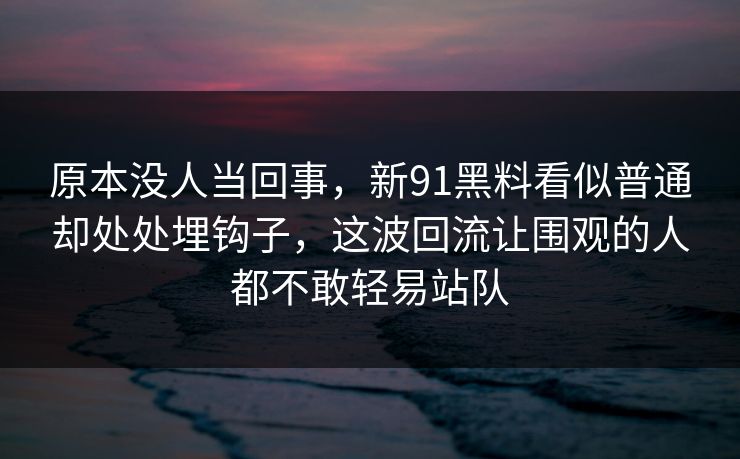 原本没人当回事，新91黑料看似普通却处处埋钩子，这波回流让围观的人都不敢轻易站队