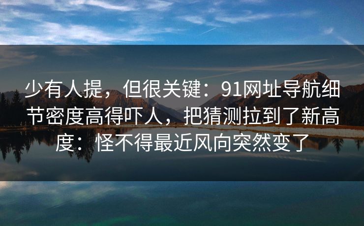 少有人提，但很关键：91网址导航细节密度高得吓人，把猜测拉到了新高度：怪不得最近风向突然变了