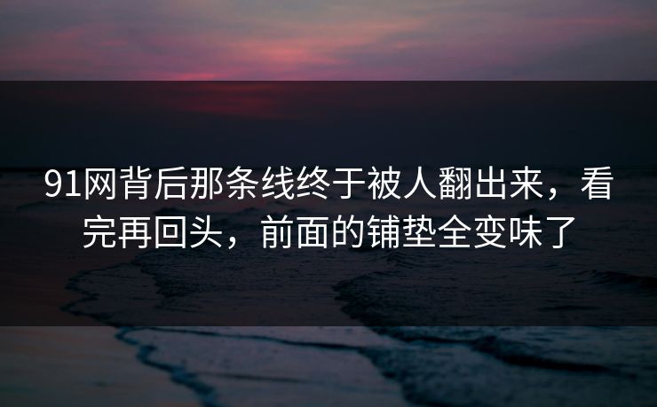 91网背后那条线终于被人翻出来，看完再回头，前面的铺垫全变味了
